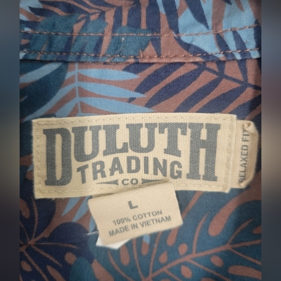 Duluth Men's Blue Cotton Leaves Pattern Button-Up Shirt Long Sleeve Size L - Picture 2 of 3